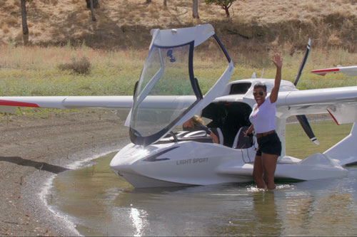 The seaplane has landed. Photo of the ICON A5 beaching at Lake Berryessa in Northern California.